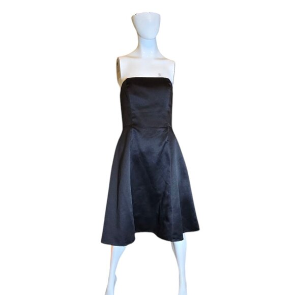 Black Satin Feel Strapless A-Line Cocktail Dress sz 8 - Picture 7 of 9